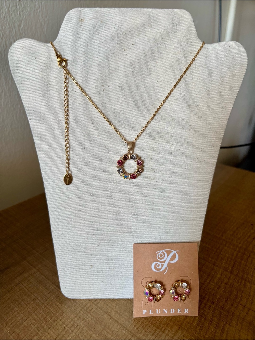 Plunder Gold-Tone Crystal Wreath set with Pink & Green Accents